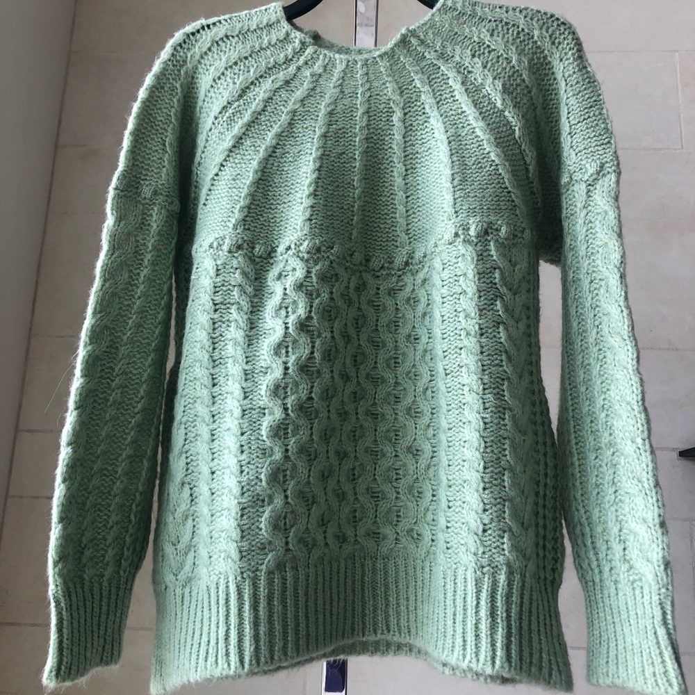 MANGO sage green cable knit sweater